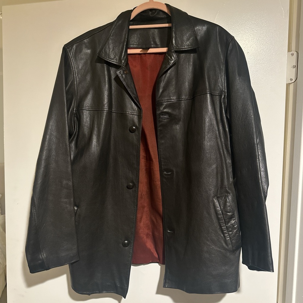Vintage Dark Brown Oversized Leather Jacket